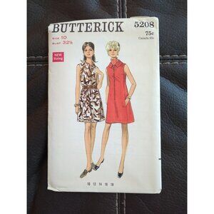 5208 BUTTERICK 1960's Misses One Piece Loose Dress Sewing Pattern Size 10 UC FF